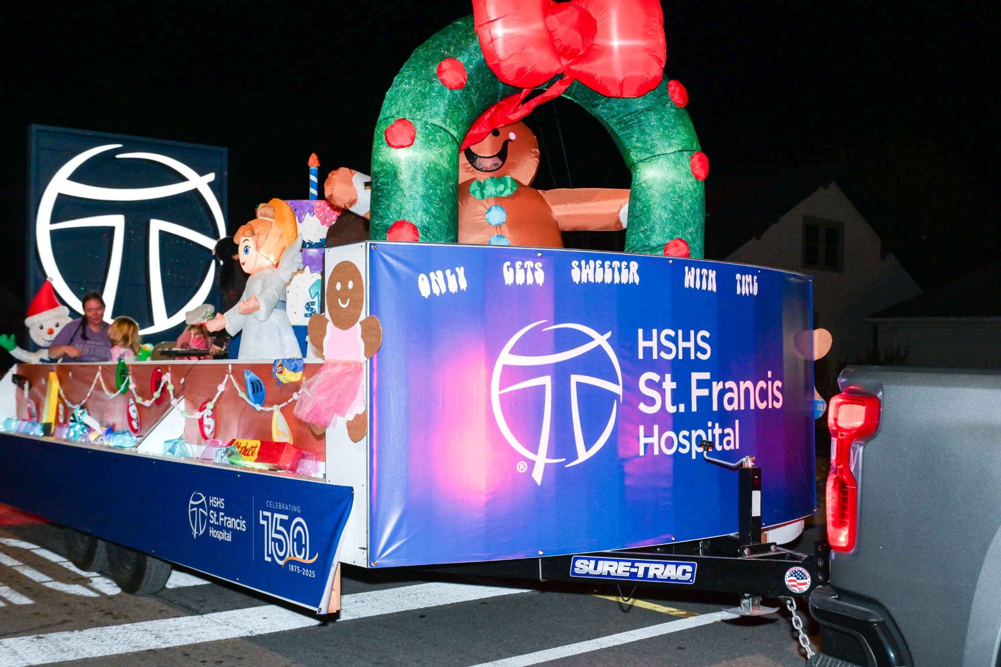 HSHS St. Francis Hospital holiday float in the Christmas parade