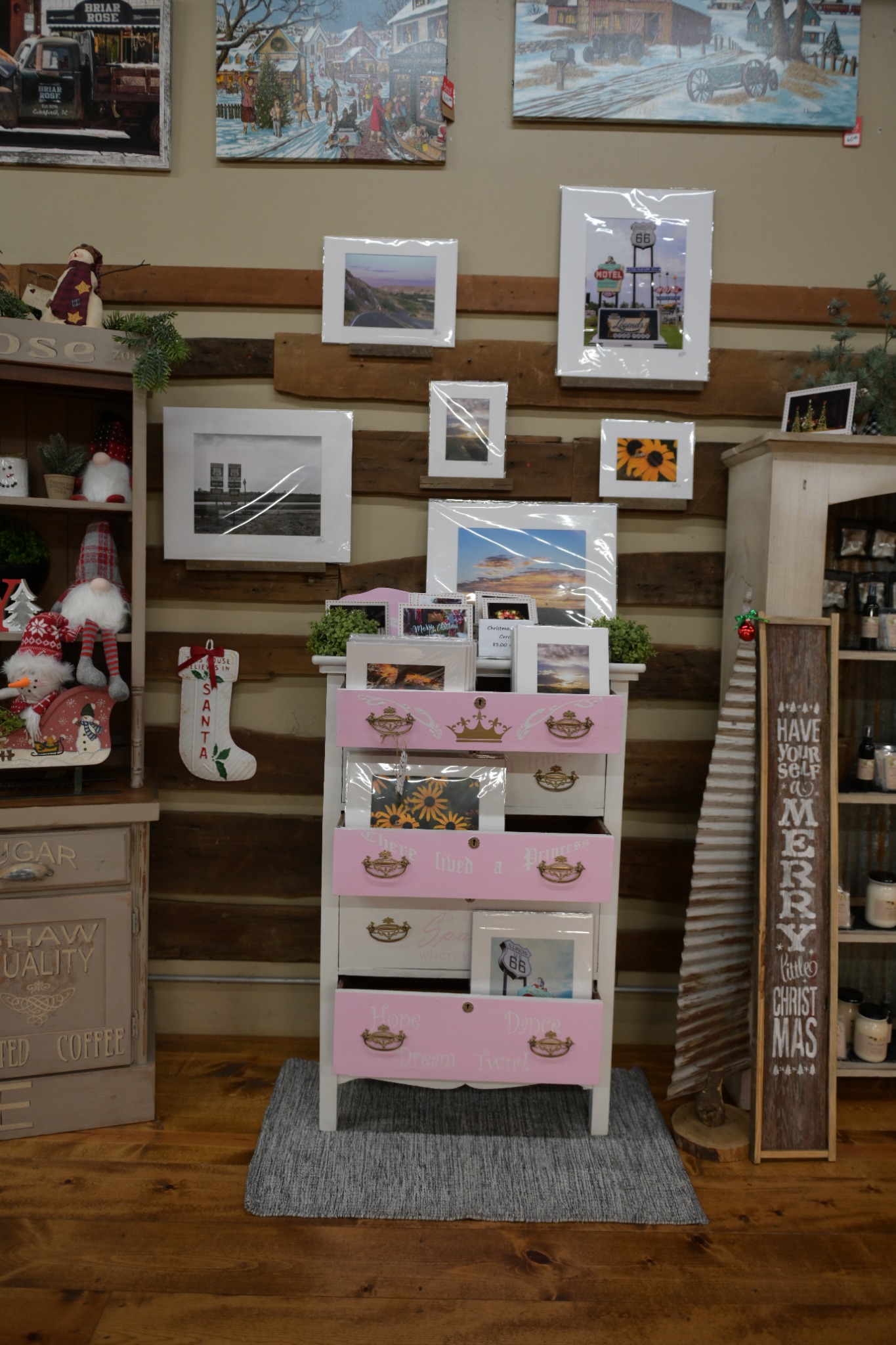 Briar Rose holiday photo and gift display indoors